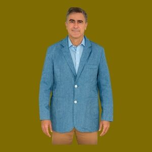 Blue Textured Blazer Jacket Classic Taylored Look OBO